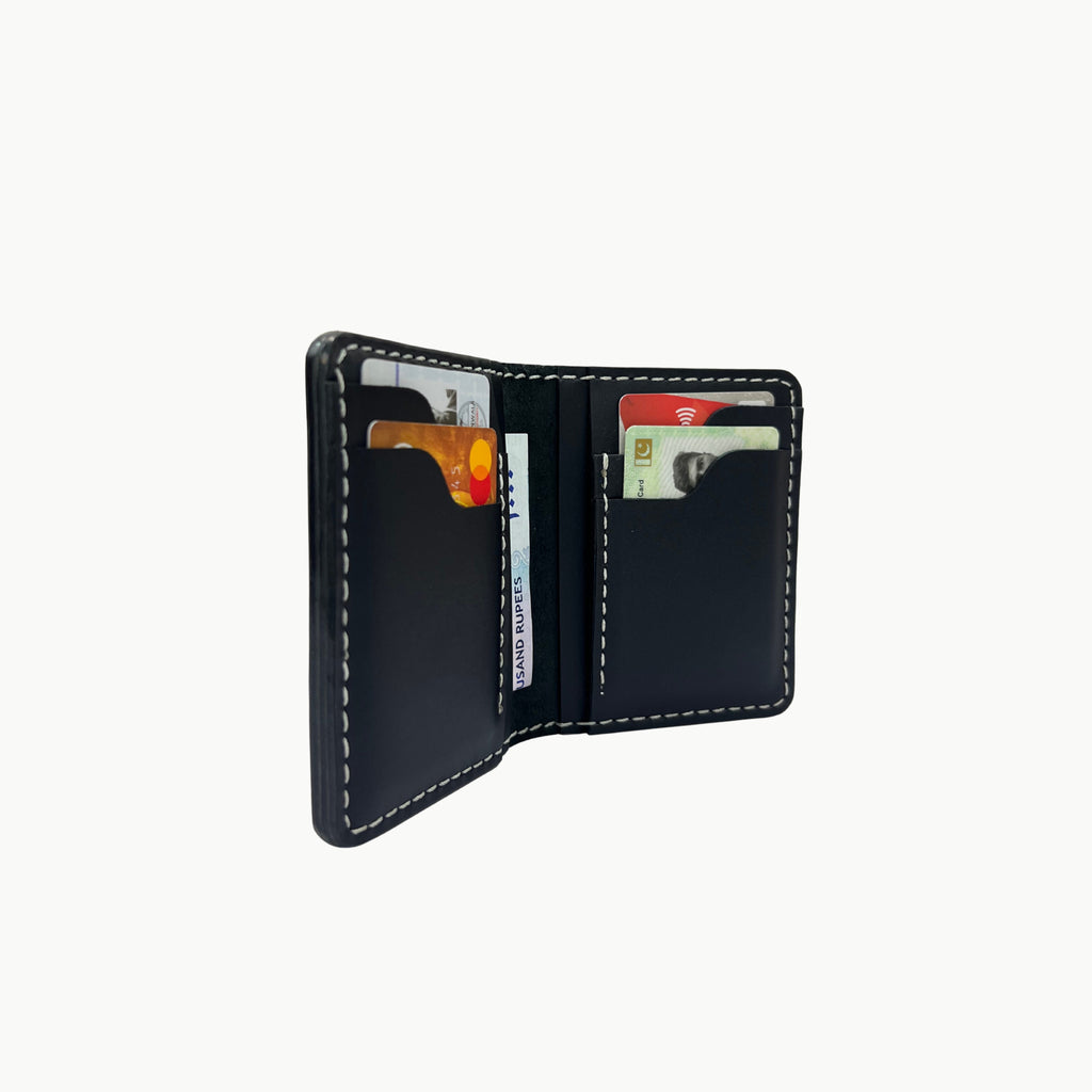 W6 Vertical Bifold Handmade Leather Wallet Black - WT