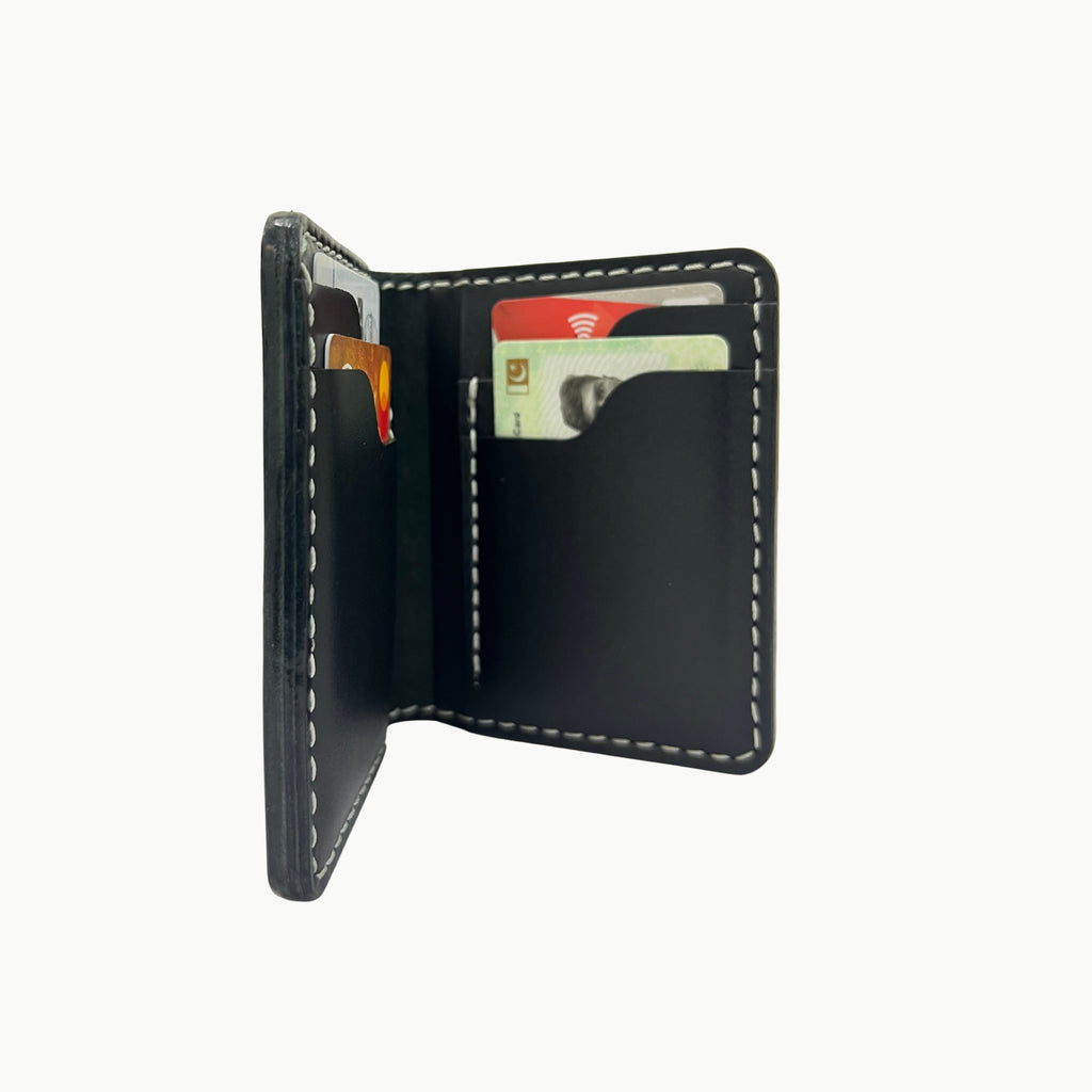 W6 Vertical Bifold Handmade Leather Wallet Black - WT