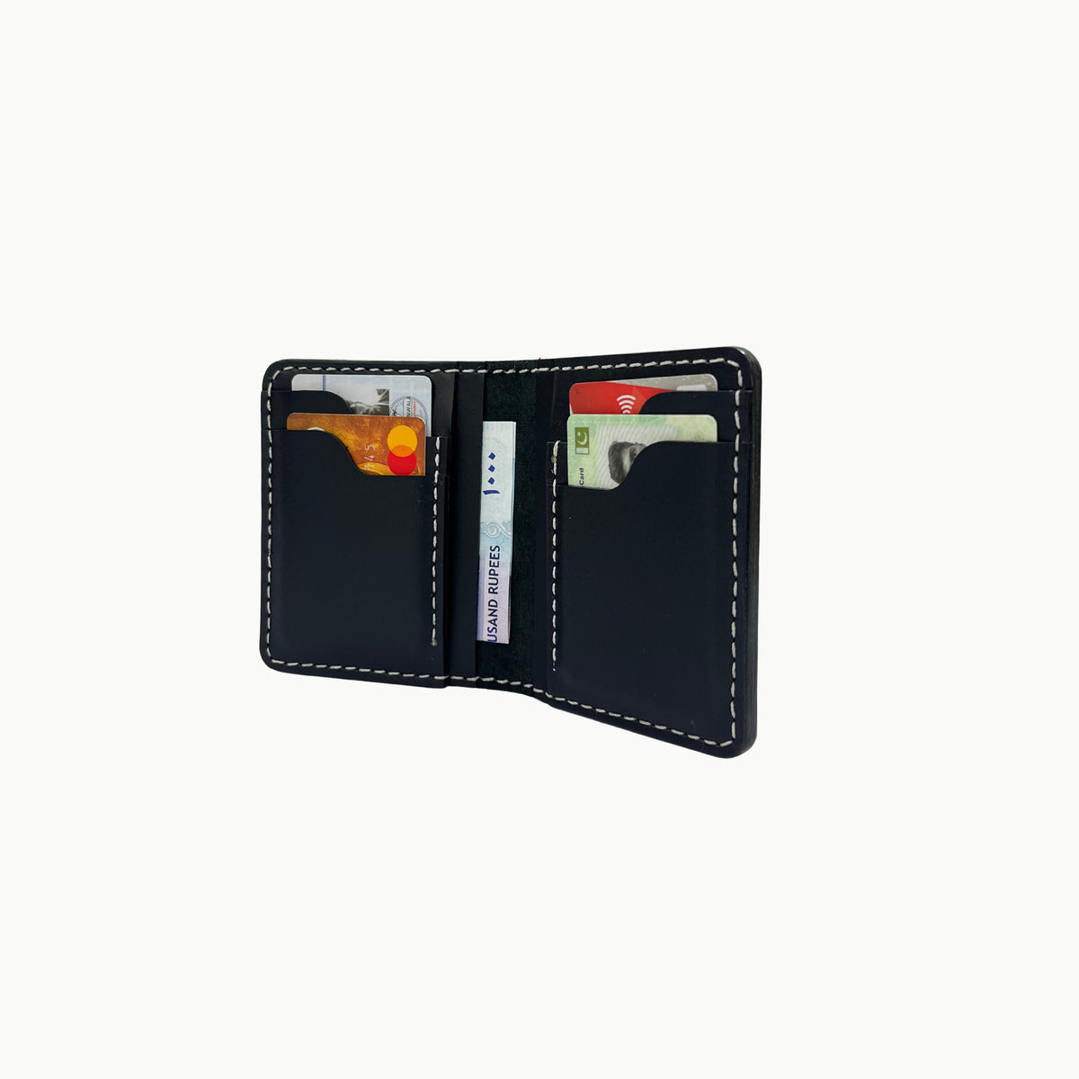 W6 Vertical Bifold Handmade Leather Wallet Black - WT