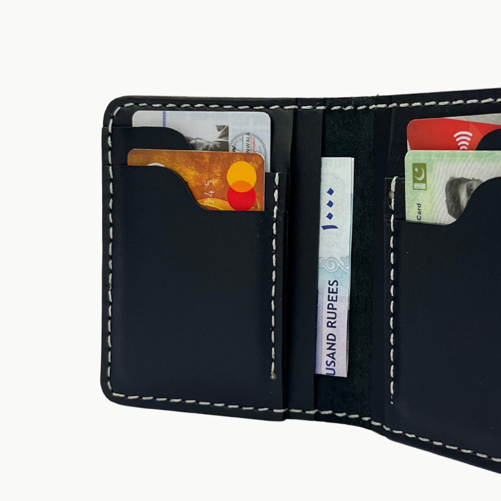 W6 Vertical Bifold Handmade Leather Wallet Black - WT