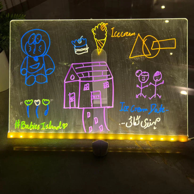 LED Light-Up Writing Board with Markers – Colorful Writing Pad with Stand & Erasable Pens for Kids