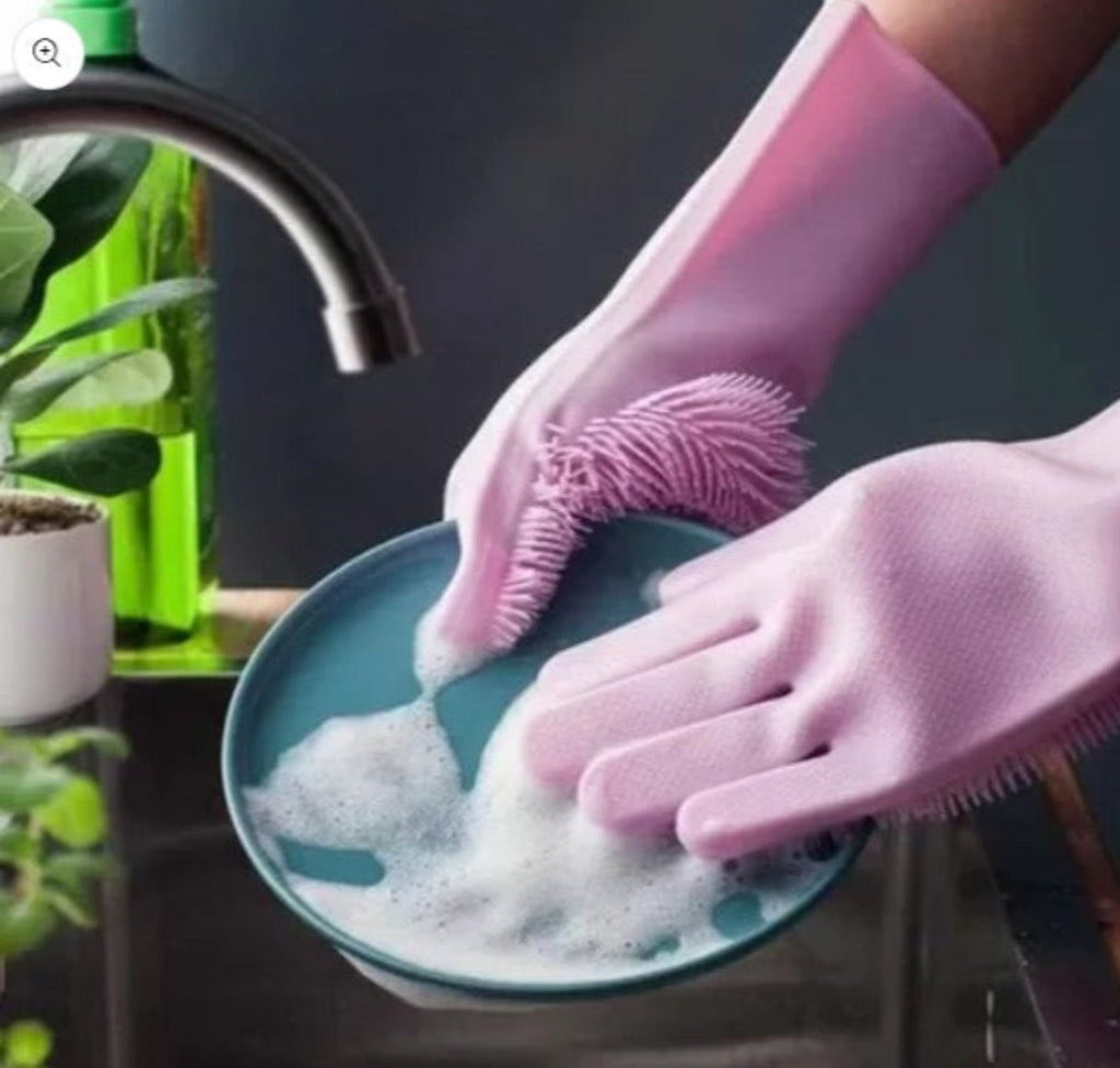 Silicone Dish Washing Gloves – Non-Slip Waterproof Scrubber Gloves for Kitchen Cleaning