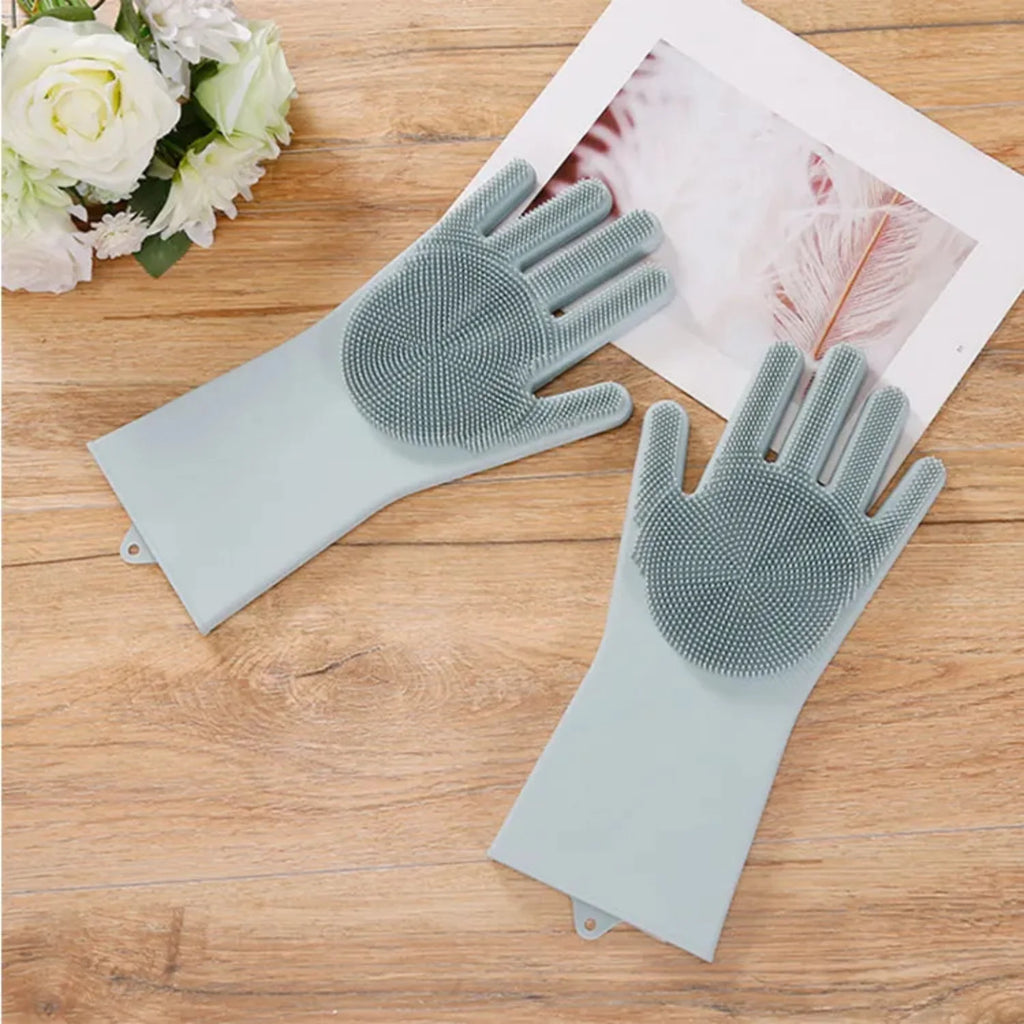 Silicone Dish Washing Gloves – Non-Slip Waterproof Scrubber Gloves for Kitchen Cleaning