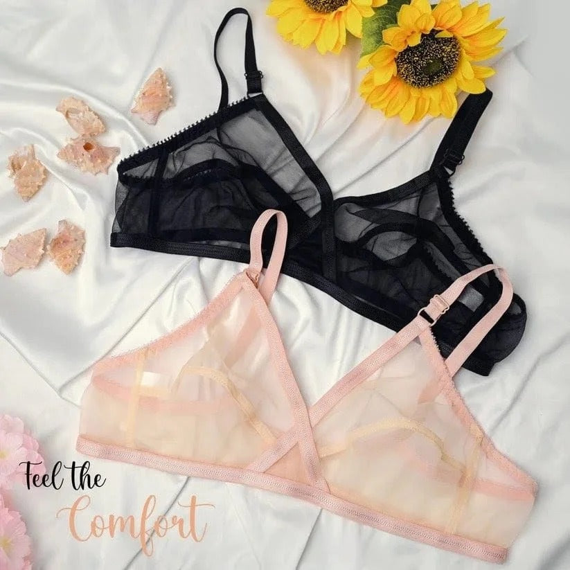 Padded & Non-Wired Full Net Transparent Bras