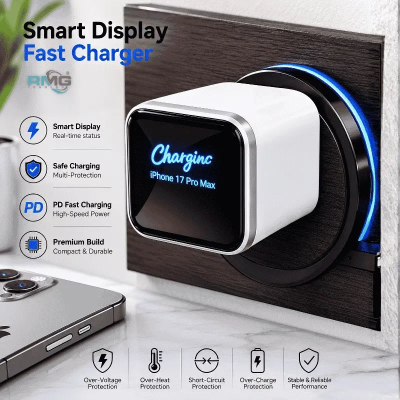 100W Smart Display AI Fast Charger – Universal USB-C Fast Charging Adapter for Android, iPhone & More
