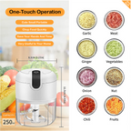 Chopper - Mini Electric Garlic Chopper, 250ml - Stainless Steel Blades - Top Quality Wireless Portable, USB Rechargeable Mini Electric Chopper