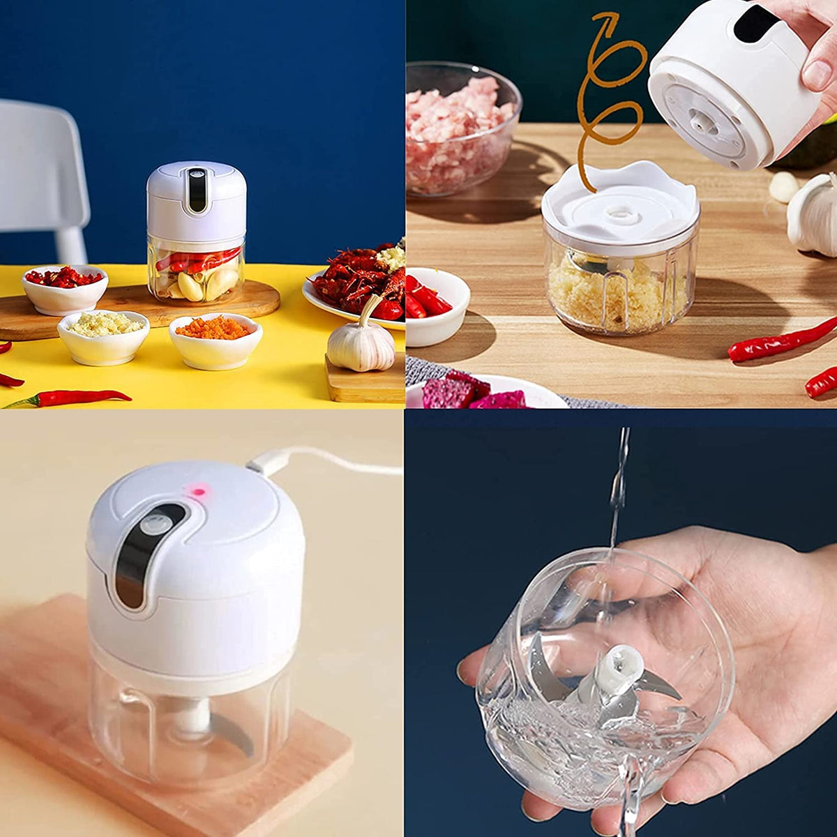 Chopper - Mini Electric Garlic Chopper, 250ml - Stainless Steel Blades - Top Quality Wireless Portable, USB Rechargeable Mini Electric Chopper